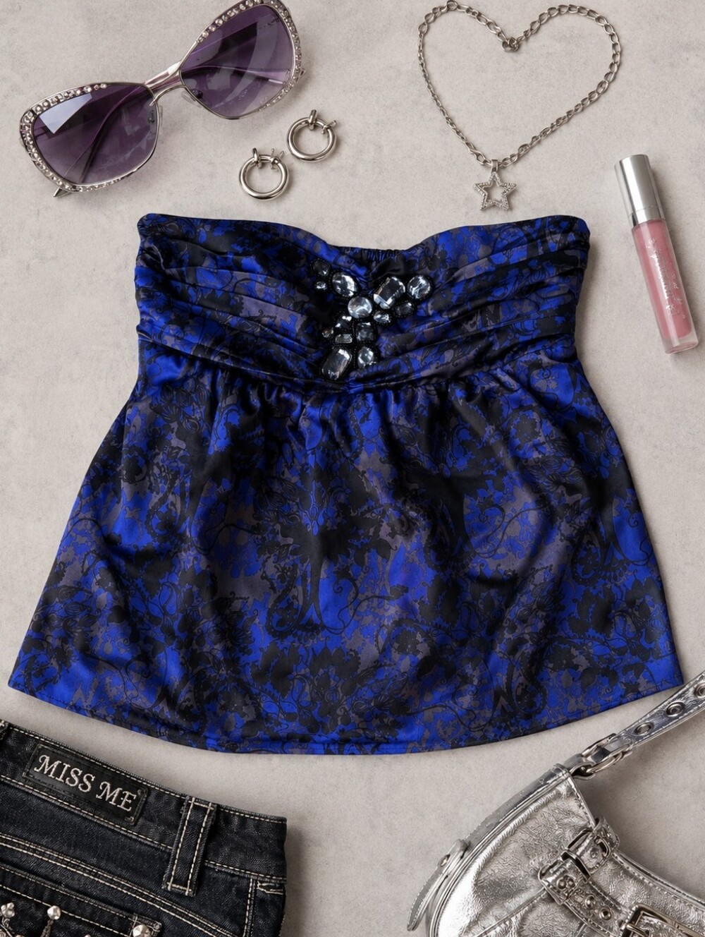 Vintage Torrid Plus Size 2x: Sateen Strapless Jeweled "Going Out" Top